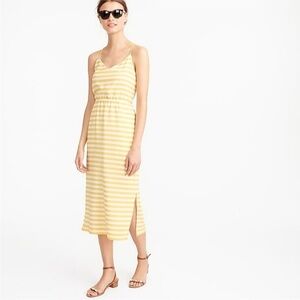 j.crew carrie cami yellow striped midi silk dress spaghetti strap vacation beach